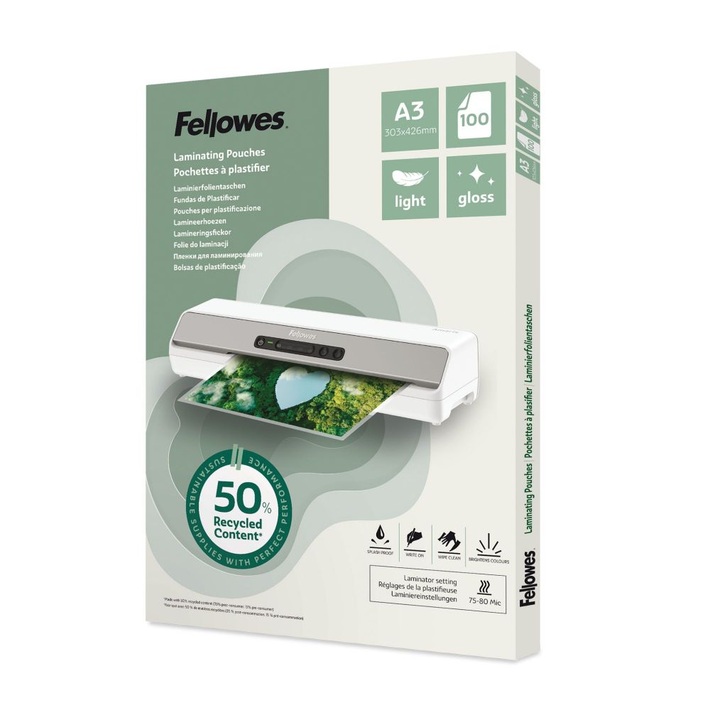 Fellowes Recycled A3 Gloss Laminating Pouch [Pack of 100]