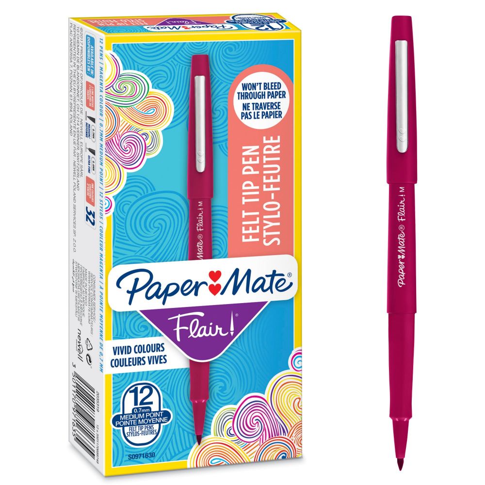 PaperMate S0971630 Flair Pen 0.7 - 1mm Medium Tip Magenta Ink Box of 12