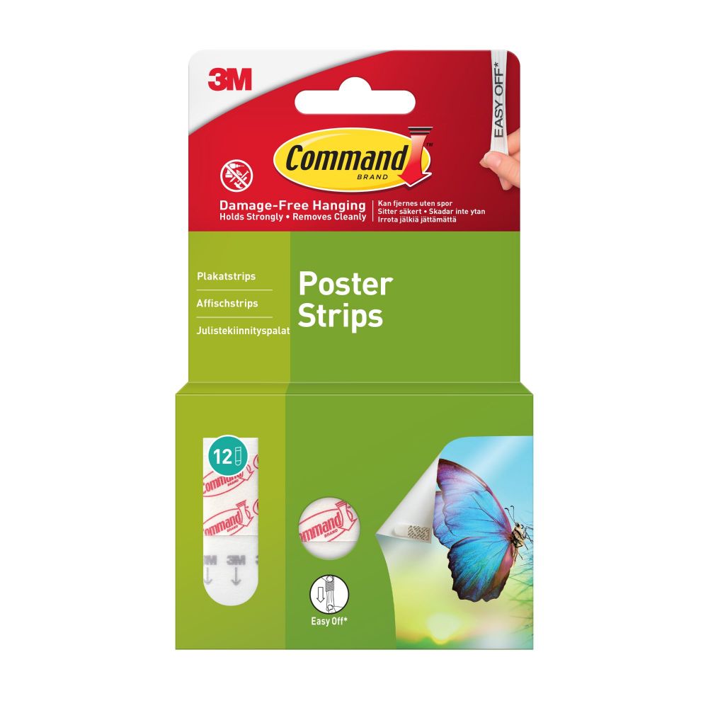 Command Pack of 12 Small Poster Strips White