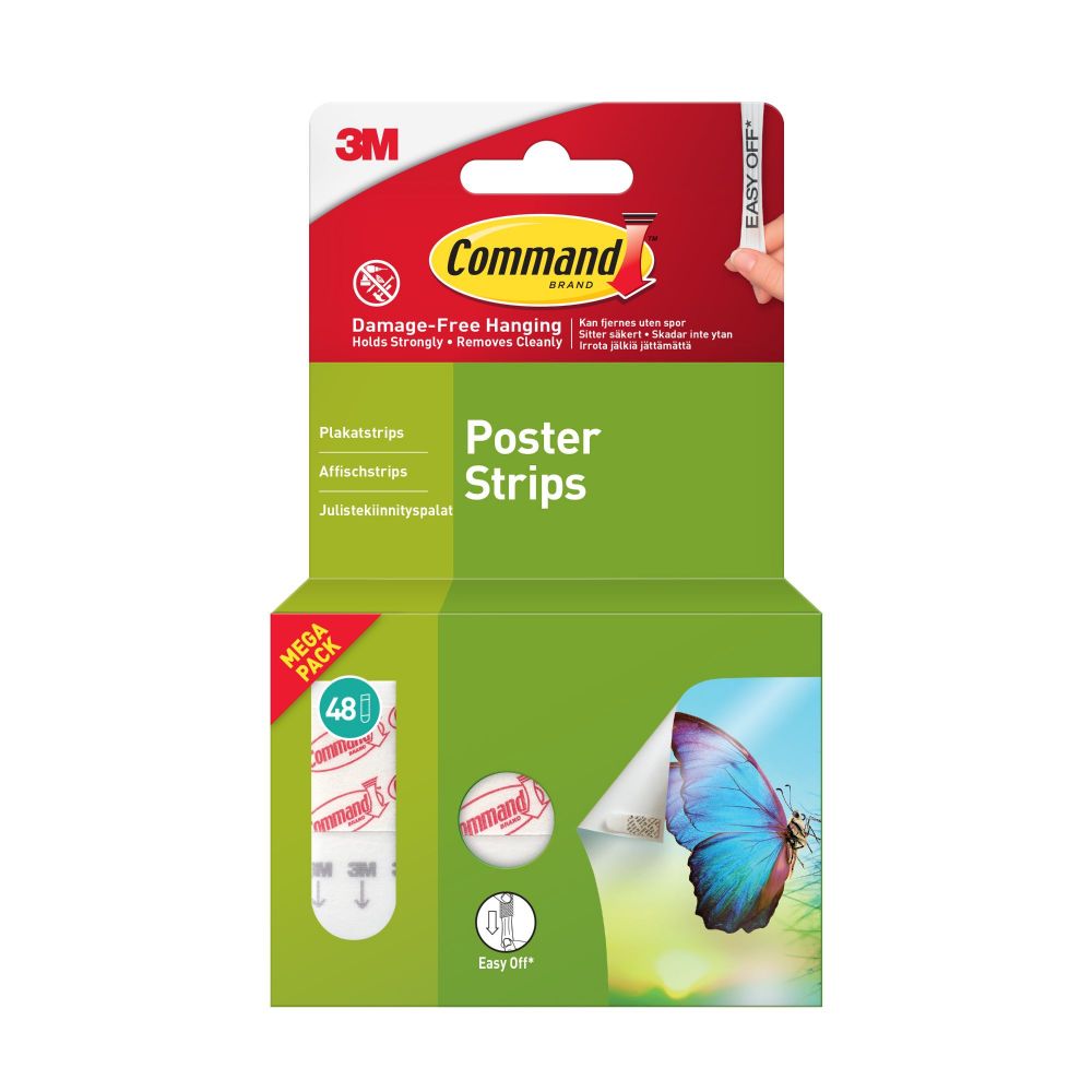 Command Pack of 48 Small Poster Strips Value Pack White