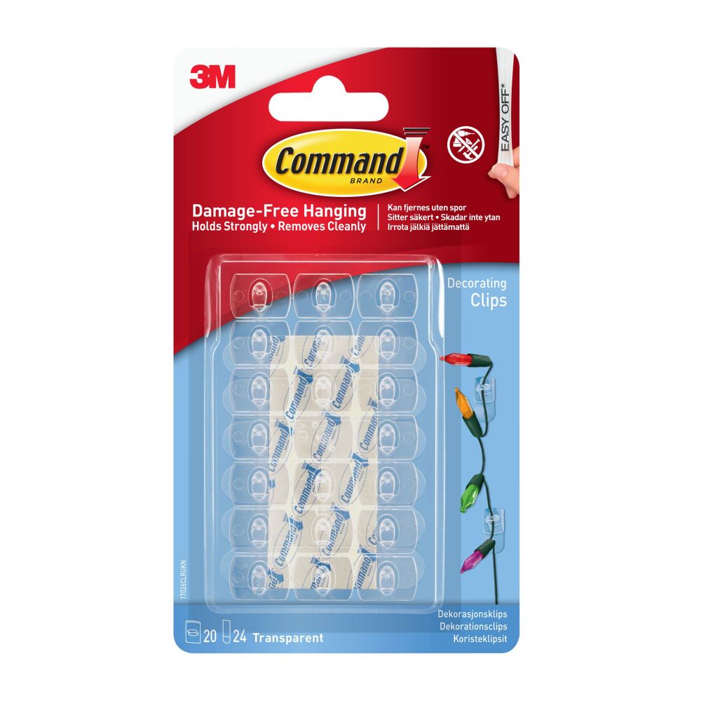 Command Decorating Clip Clear 20 Clips+24 Strips