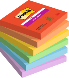 Post it Pack of 6 Super Sticky Notes Playful Colours 76x76mm 90 Sheets