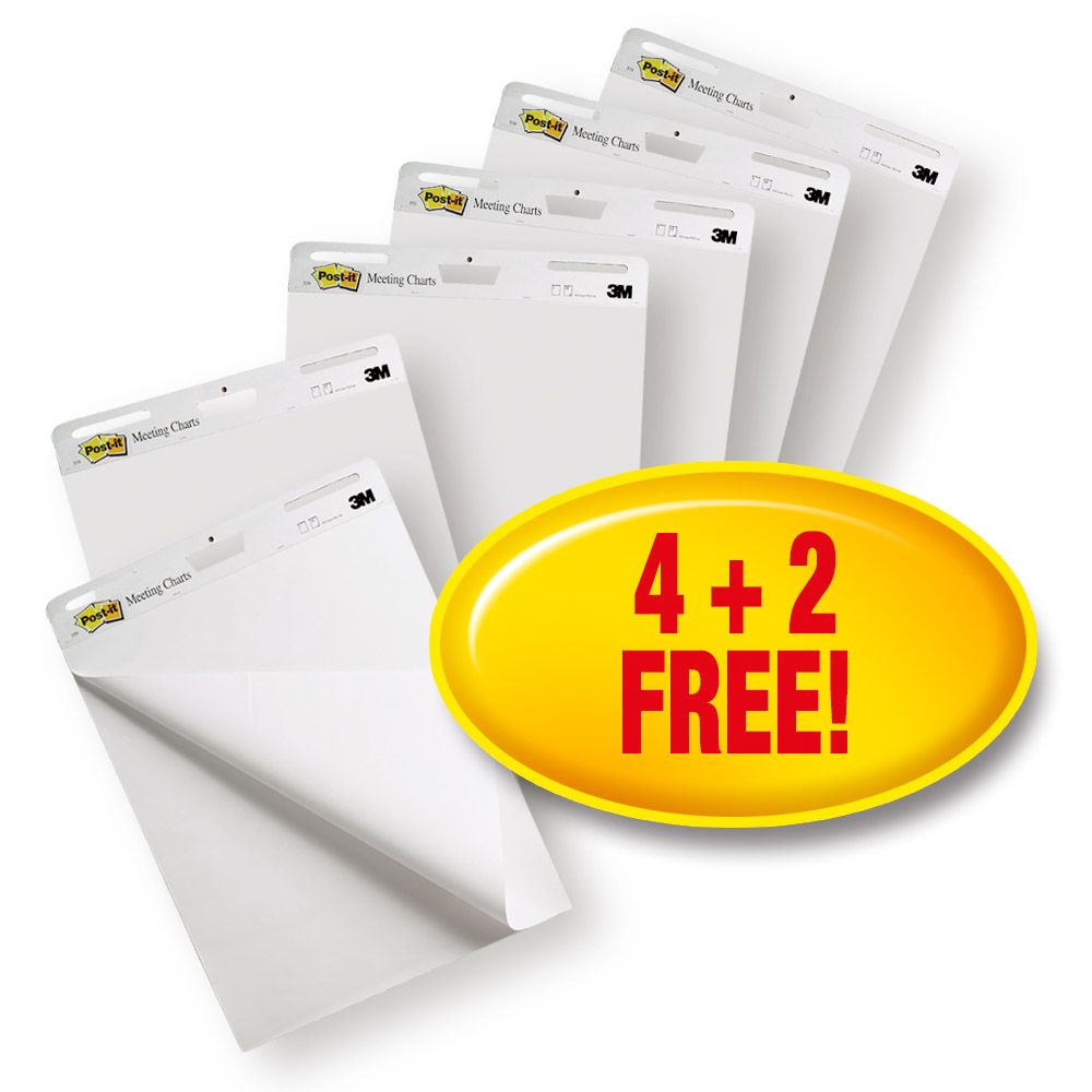 Post-it Pack of 6 Super Sticky Meeting Chart Easel Pad 635x762mm 30SH