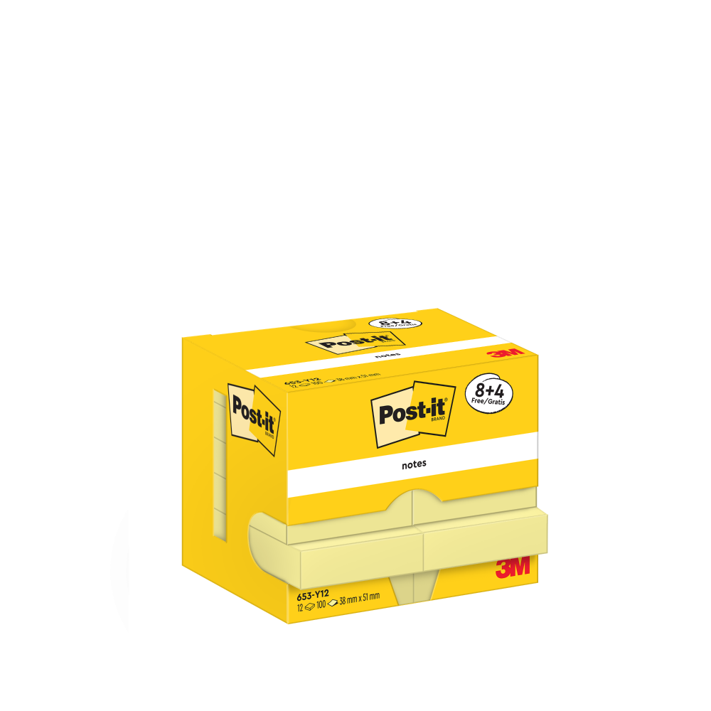 Post-it Pack of 8 Notes Canary Yellow 38x51mm 100 Sheets (+4 Free)