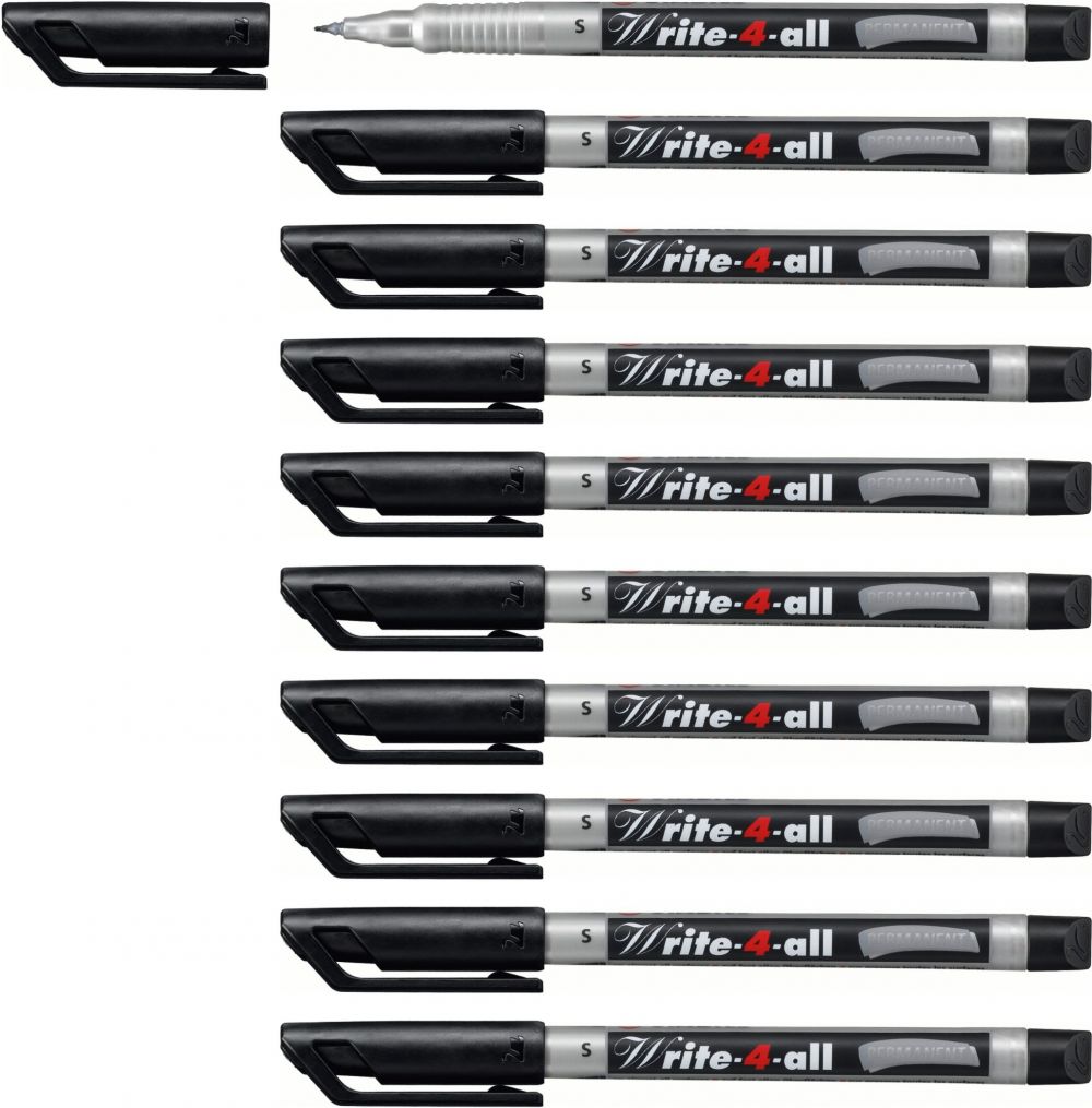 STABILO WRITE-4-ALL Permanent Marker Pen Superfine Pack of 10 Black