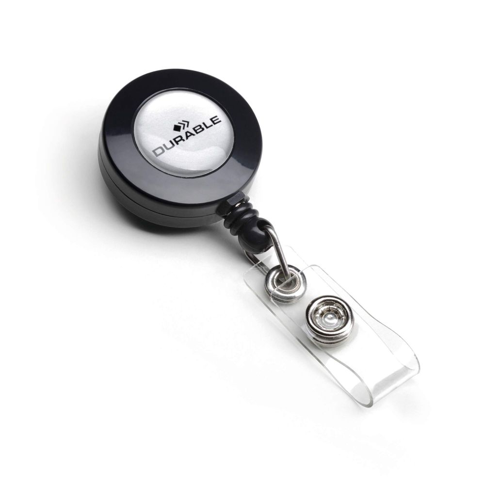 Durable Secure Retractable Clip Badge Reel for ID Cards  Black [Pack of 10]