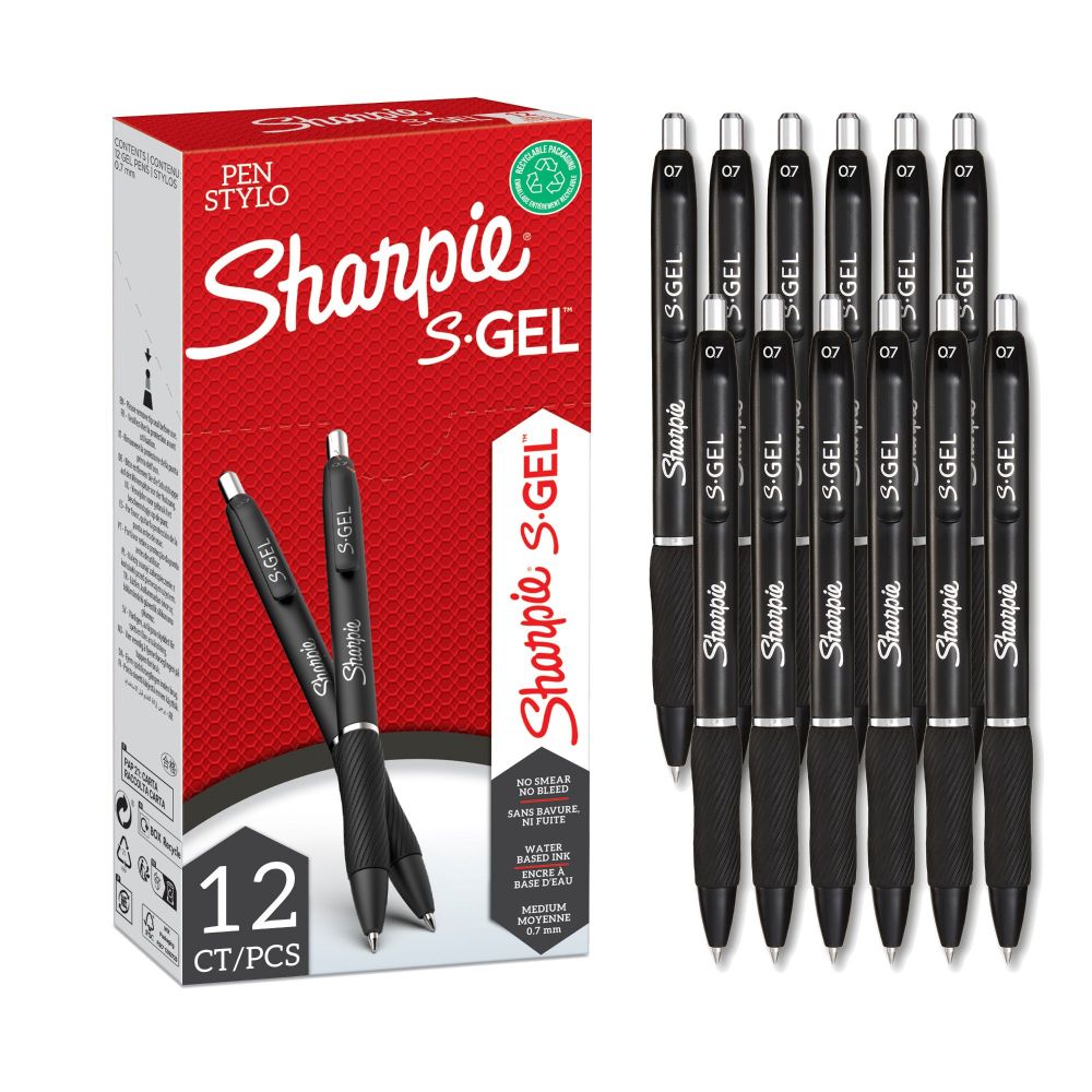 Sharpie 2229108 S-Gel Black 0.7mm point Pen [Pack of 12]