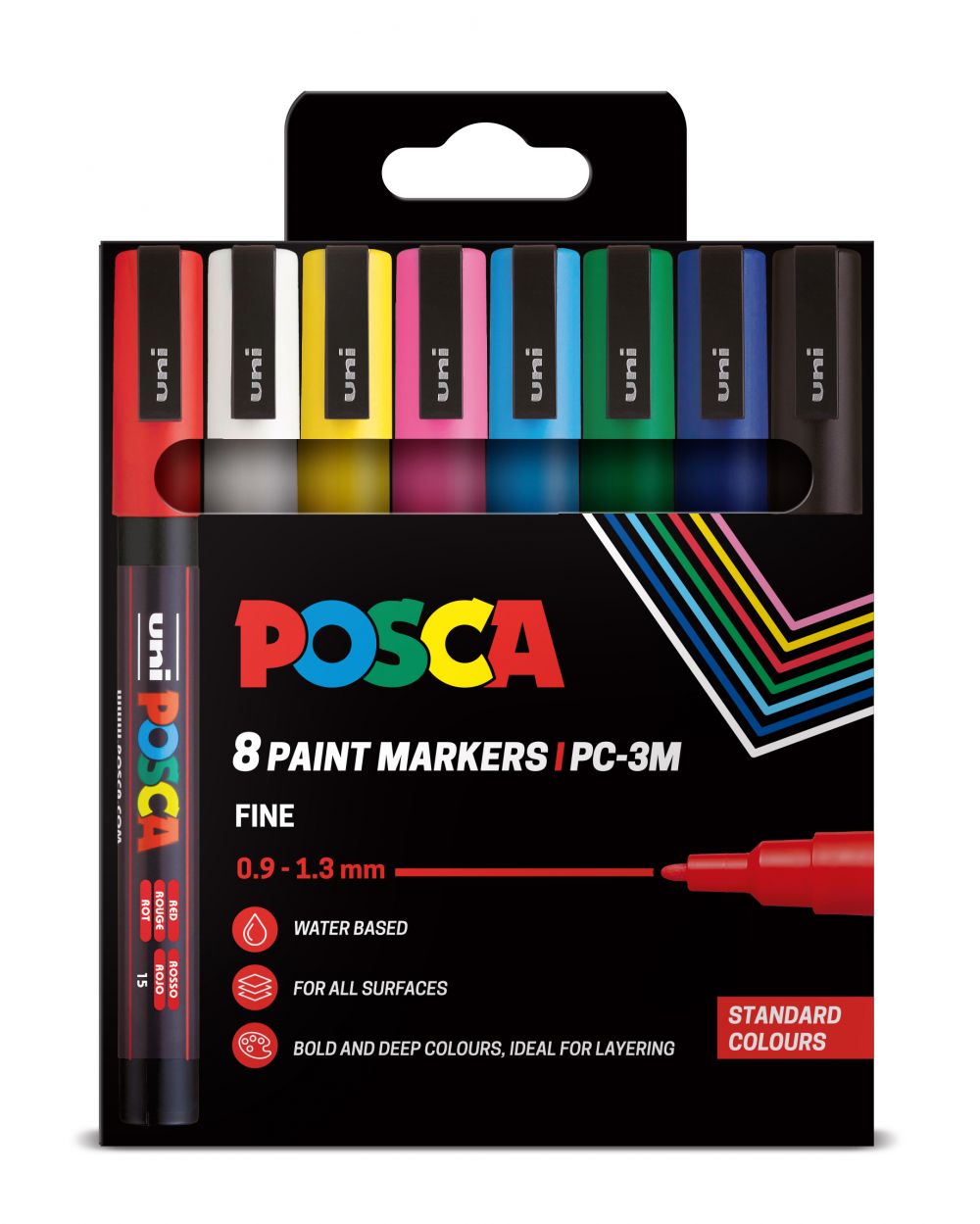 POSCA 8 Pack Paint Markers 3M Fine Standard Colours