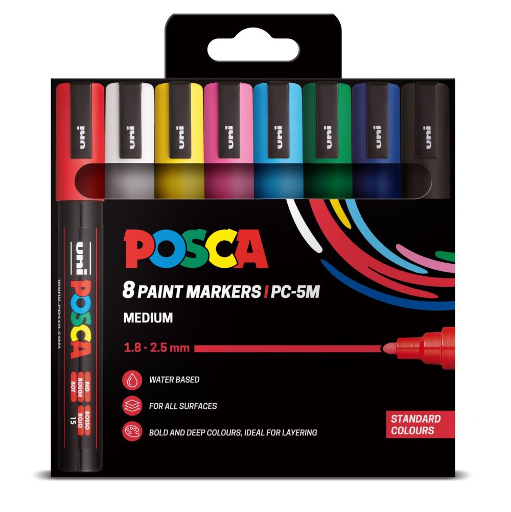 POSCA 8 Pack Paint Markers 5m Medium Standard Colours