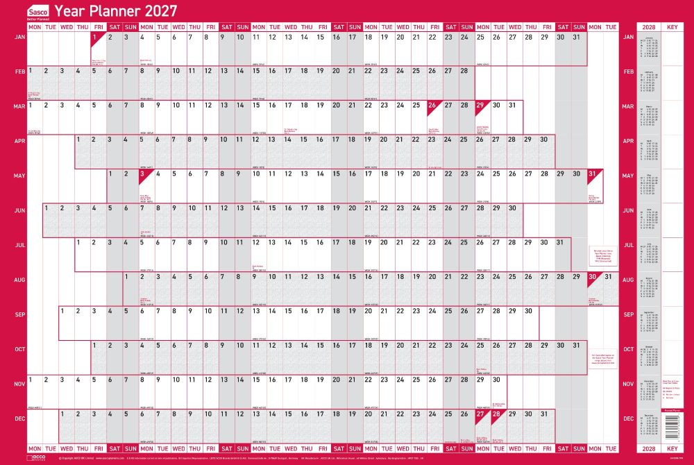 Sasco 2027 Mounted Original Year Wall Planner 915x610mm