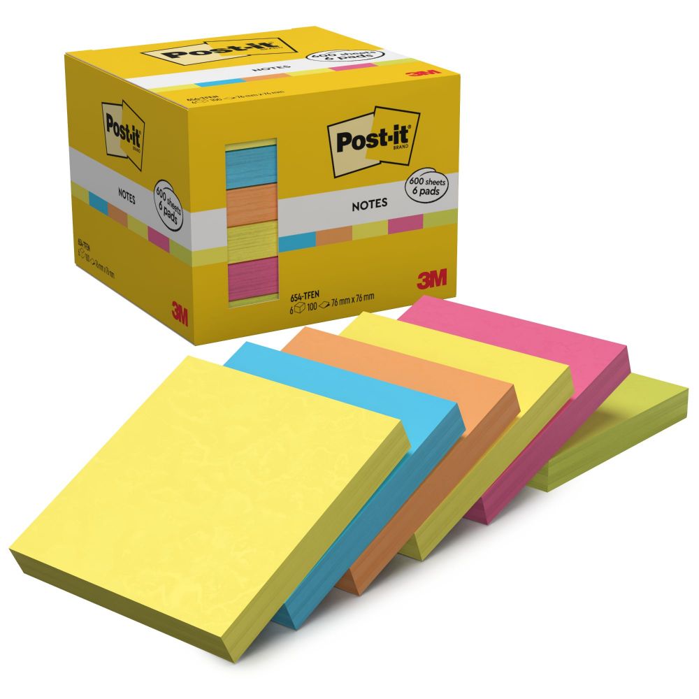 Post-it Pack of 6 654-TFEN Notes 76x76 mm Energetic Colour Collection
