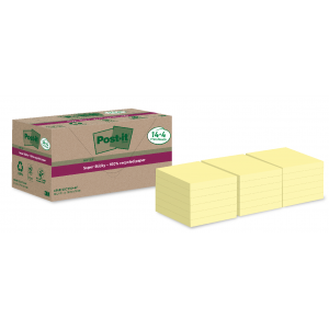 Post-It Super Sticky 100% Recycled Notes Canary Yellow 76x76mm [Pack of 18]