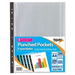 Tiger A4 Expandable Punched Pockets [Pack of 5]