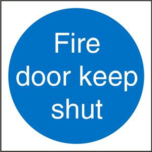 SECO Mandatory Safety Sign Fire Door Keep Shut Self Adhesive Vinyl 100x100mm - M014SAV-100x100