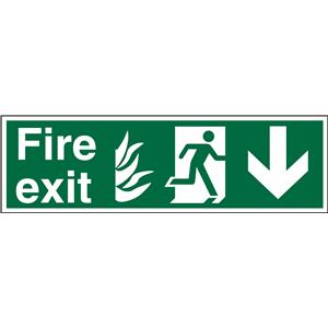 SECO Safe Procedure Safety Sign Fire Exit Man Running and Arrow Pointing Down Self Adhesive Vinyl 450x150mm - SP124SAV-450x150