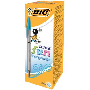 Bic Cristal FUN Turquiose 1.6mm Ballpoint Pen [Pack of 20]