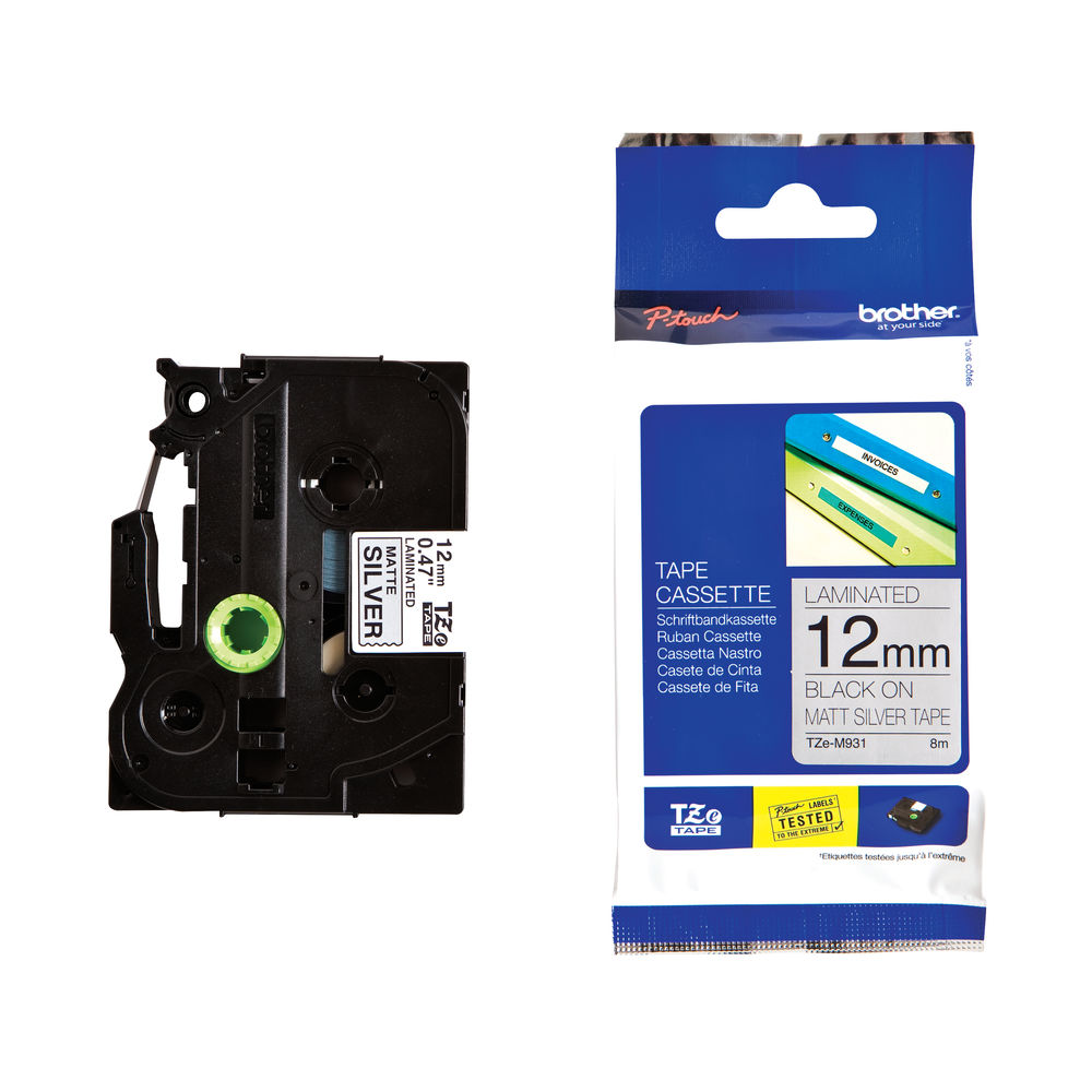 Brother TZE-M931 Black on Silver 8m x 12mm Matt Tape