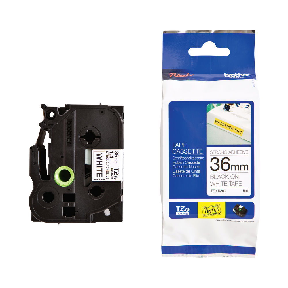 Brother TZES261 Black on White 8m x 36mm Strong Adhesive Tape