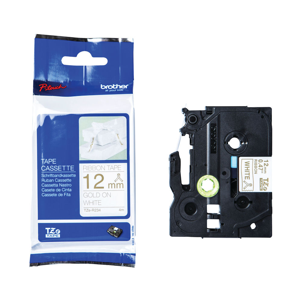 Brother P-Touch 12mm Gold On White Labelling Tape TZER234