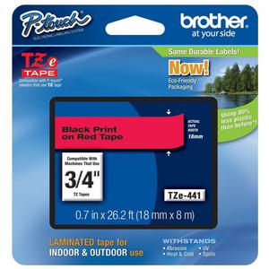 Brother TZE441 Black on Red 8m x 18mm Gloss Tape
