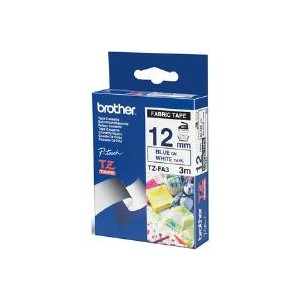 Brother TZEFA3 Blue on White 3M x 12mm Fabric machine washable Tape