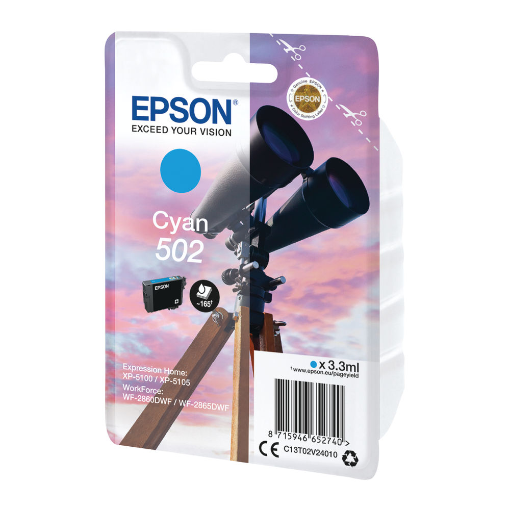 Epson Singlepack 502 Ink Cyan C13T02V24010