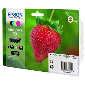 Epson 29 Stawberry Black Cyan Magenta Yellow Standard Capacity Ink Cartridge Multipack 5.3ml + 3x3.2ml (Pack 4) - C13T29864511