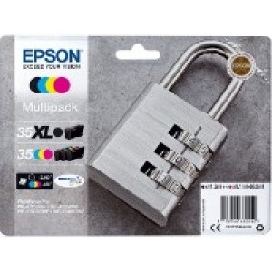 Epson 35/35XL Padlock Black Cyan Magenta Yellow High Capacity Ink Cartridge Multipack 41ml + 3x9.1ml (Pack 4) - C13T35994010