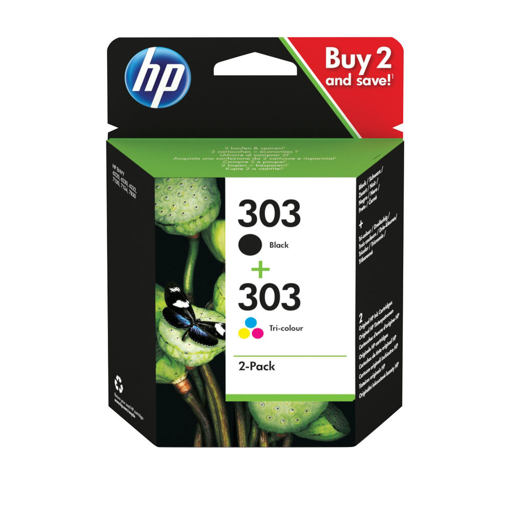 Hewlett Packard HP 303 2 Pack Tri-colour Black Original Ink Cartridge 3YM92AE