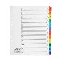 Value Index 1-12 A4 Extra Wide Card White 160GSM with Coloured Mylar Tabs - 824655