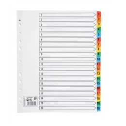 Value Index 1-20 A4 Extra Wide Card White 160GSM with Coloured Mylar Tabs - 824254