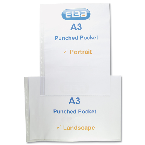 Oxford Punched Pocket Polypropylene A3 120 micron Top Opening Landscape Clear [Pack of 25] alternative image 3