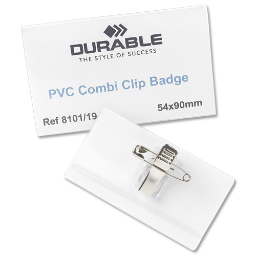 Durable Badge 40x75mm Combi Clip Name [Pack of 50] alternative image 2