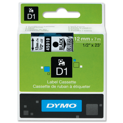 Dymo D1 Labels 12mm Black on Clear alternative image 3