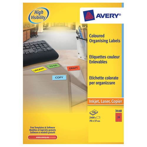 Avery Coloured Labels Laser 24/Sheet 63.5x33.9mm Red [480 Labels] alternative image 4