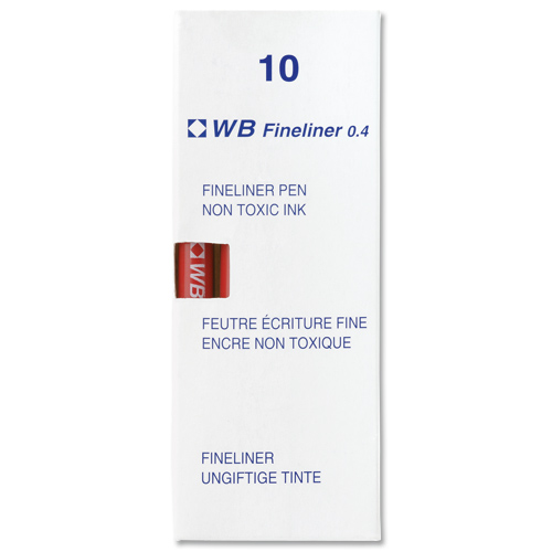 Fineliner Pen 0.4mm Red [Pack of 10] alternative image 2