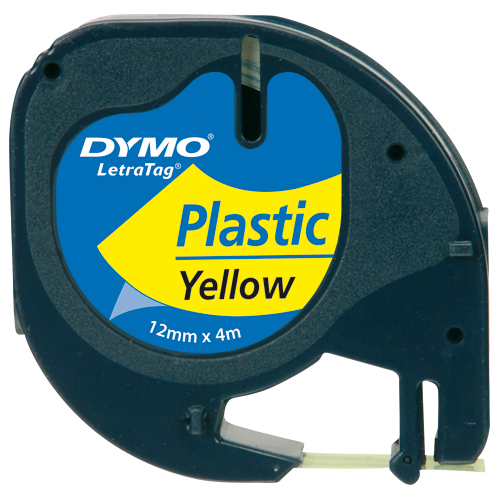Dymo Letratag Plastic Tape 12mmx4m Black on Yellow alternative image 4