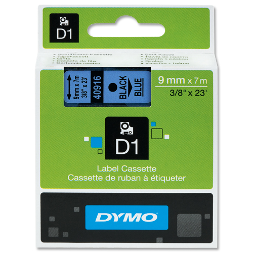 Dymo D1 Labels 9mm Black on Blue alternative image 3