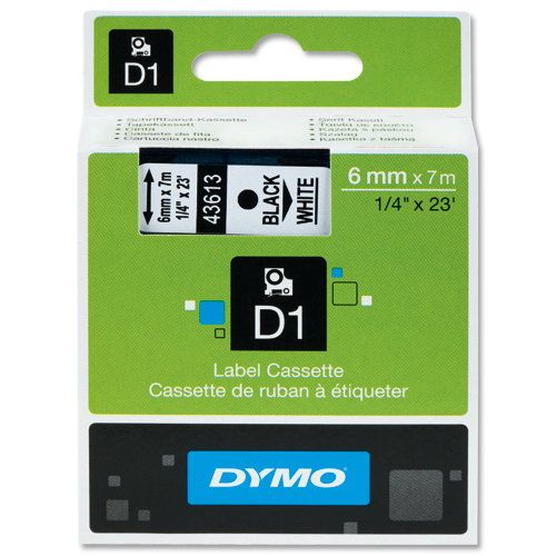Dymo D1 Labels 6mm Black on White alternative image 3