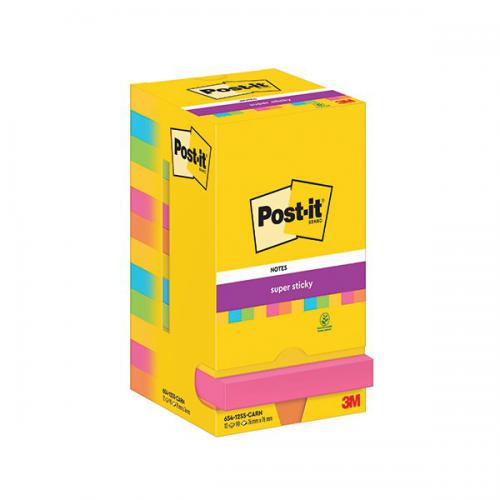 Post-It Super Sticky 76x76mm Carnival [Pack of 12]