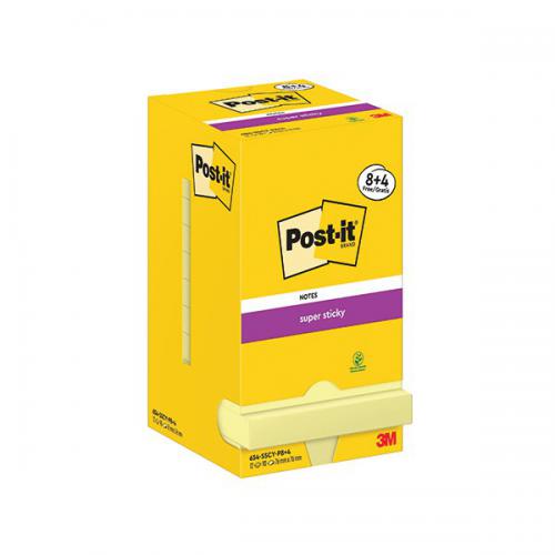 Post-It Super Sticky 76x76mm Canary Yellow [Pack of 12]