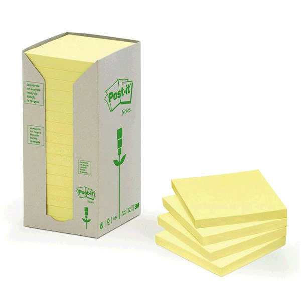 Post-It Recycled 76x76mm Yellow Tower Pack  [Pack of 16]