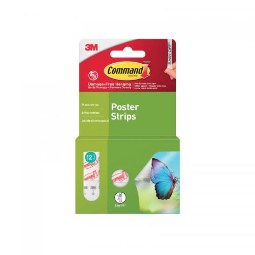 Command Pack of 12 Small Poster Strips White