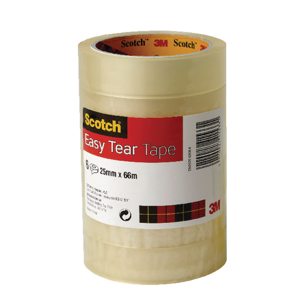 Scotch Easy Tear Clear Tape 25mmx66m [Pack of 6]