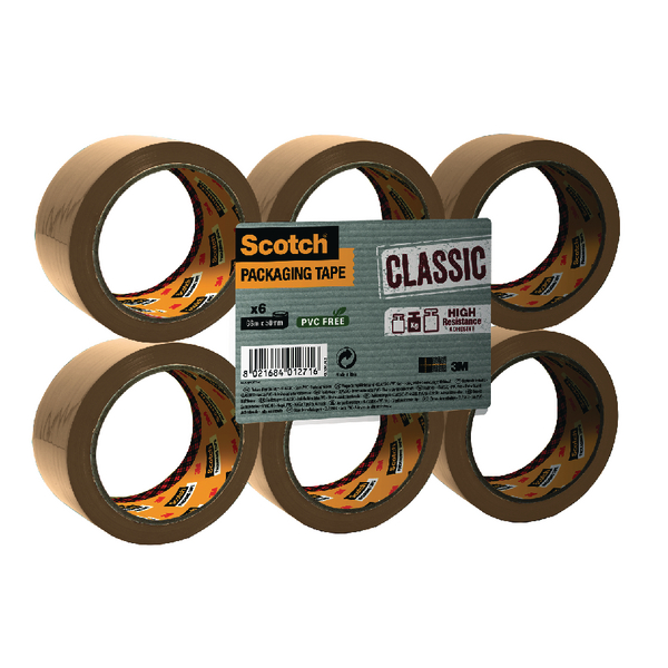 Scotch Polypropylene Packaging Tape 50mmx66m Buff [Pack of 6]