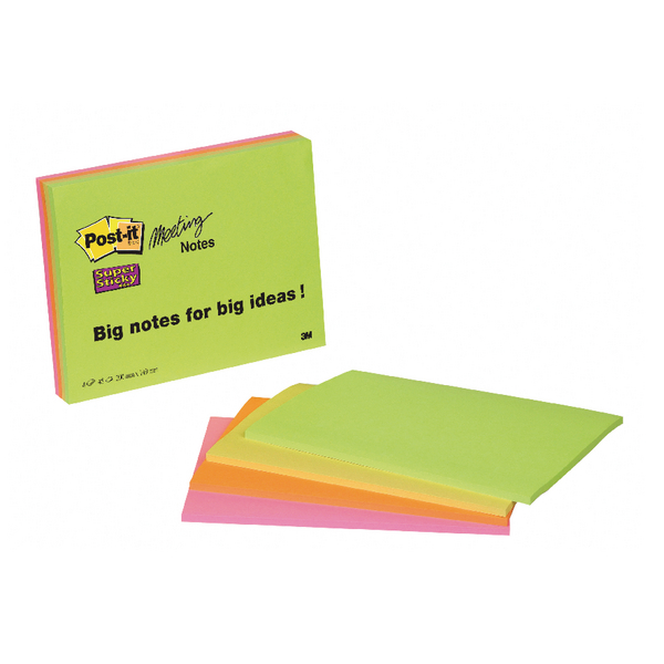 3M Post-It Super Sticky Notes Neon 200x149mm [Pack of 4]