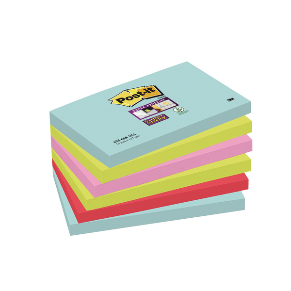 Post-It Super Sticky Notes Miami 76x127mm [Pack of 6]