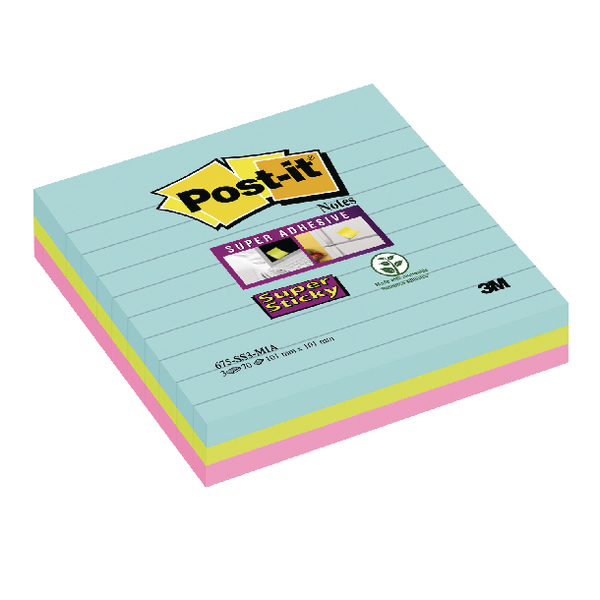 Post-It Super Sticky Lined Notes Miami XL 101x101mm [Pack of 3]