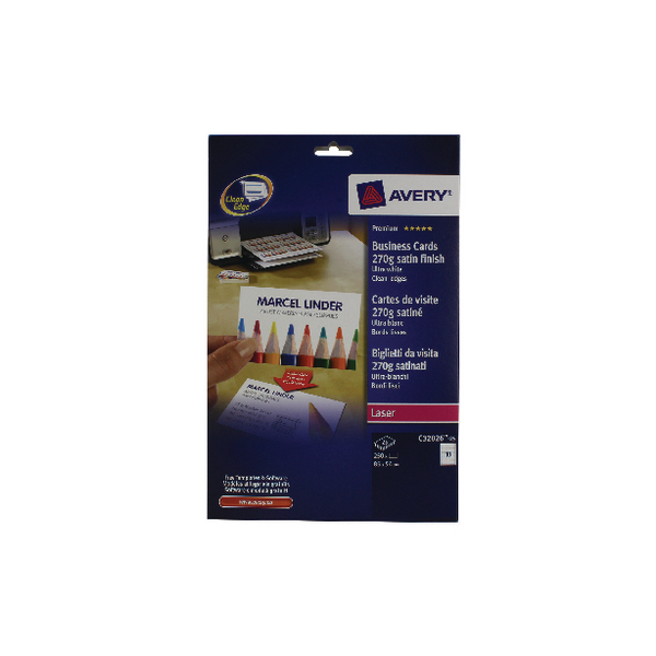 Avery Business Cards Satin White Laser 10/Sheet 85x54mm [25 Sheets]