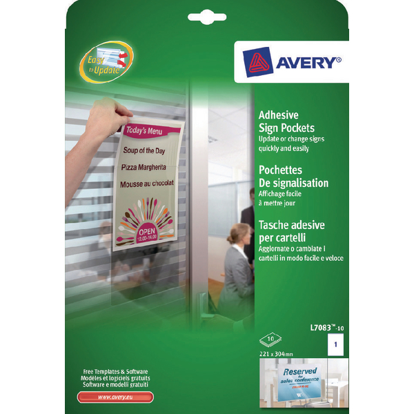Avery Adhesive Sign Pockets 221x304mm L7083-10 [Pack of 10]